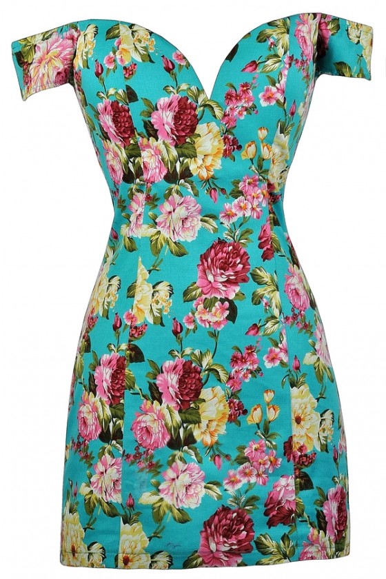 Teal dress with flowers online