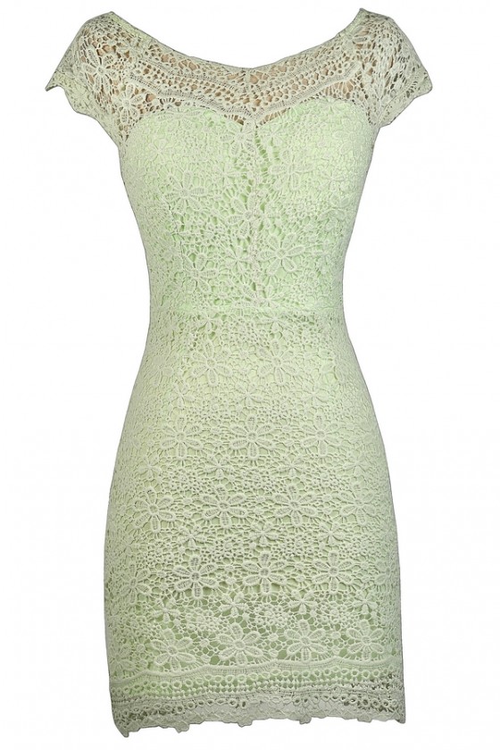 Lime Crochet Lace Sheath Dress, Cute 