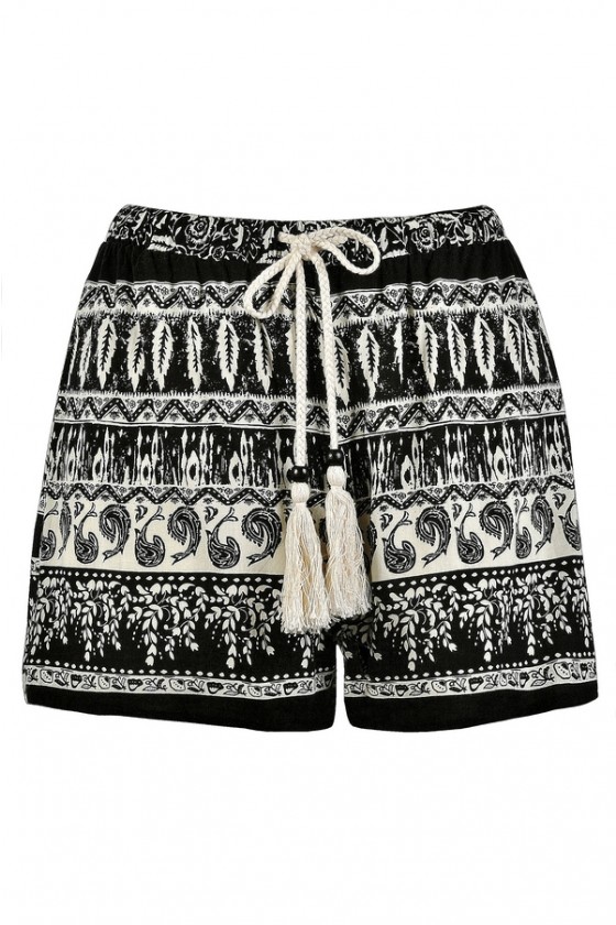 Printed Black and Ivory Shorts, Black and Ivory Pattern Shorts, Cute Shorts  Lily Boutique