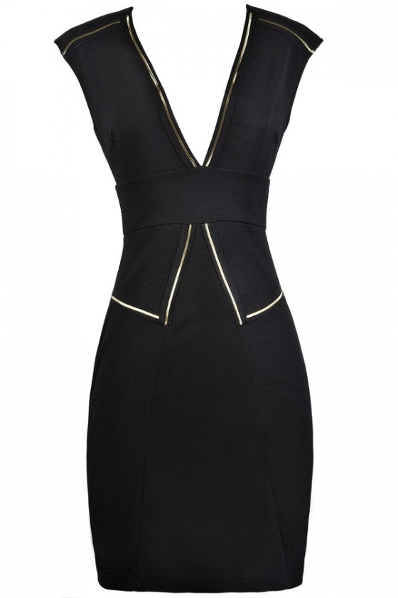 black dress with a touch of gold