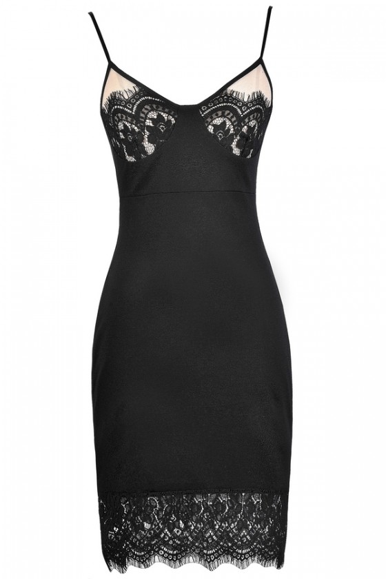 black dress with white lace trim