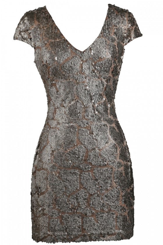 Bronze Mocha Embellished Sequin Dress New Years Eve Party Dress Holiday Party Dress Sequin Party Dress Sequin Cocktail Dress Lily Boutique