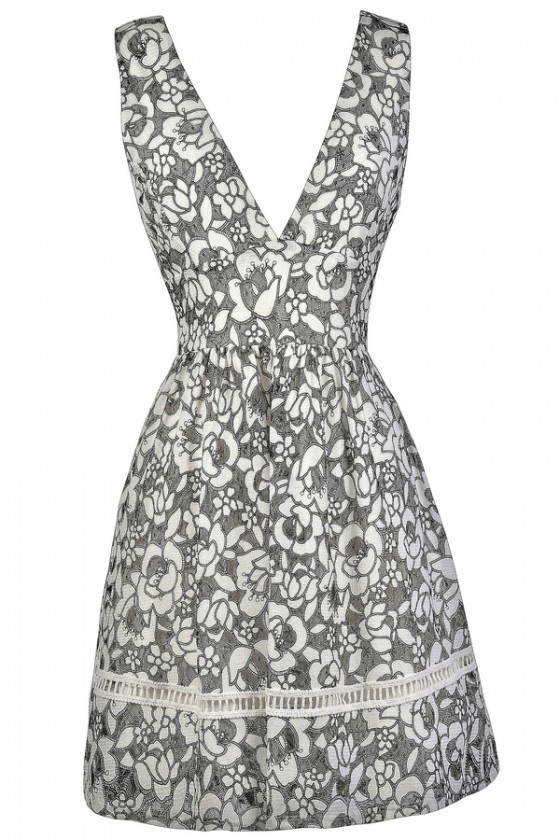grey and white floral dress
