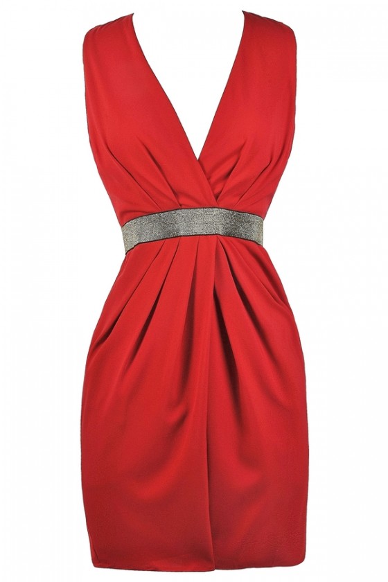 red and gold cocktail dress