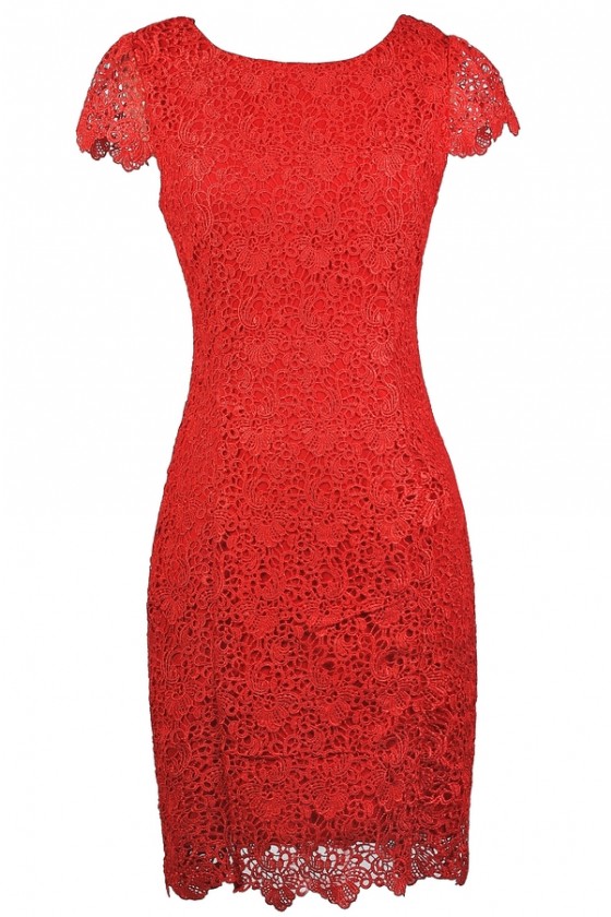 Red lace pencil dress outlet