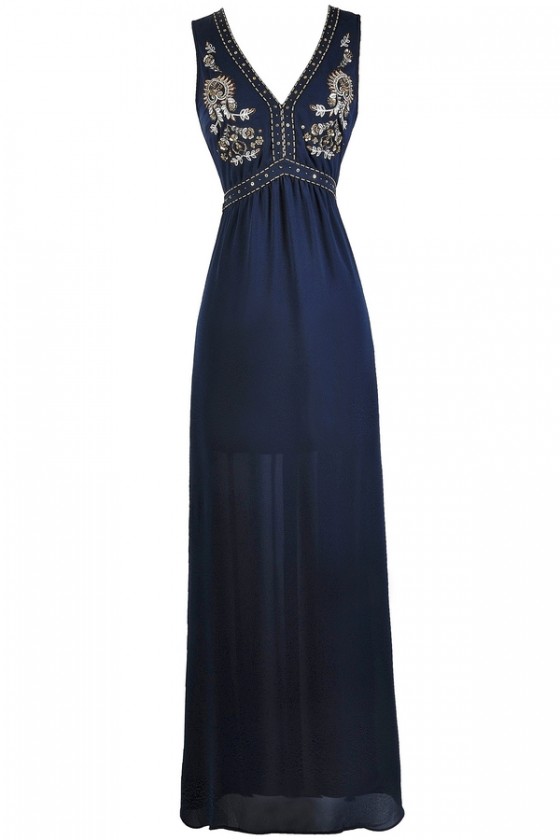 Navy Beaded Maxi Dress Navy Maxi Bridesmaid Dress Navy Prom Dress Navy Boho Maxi Dress Navy Maxi Dress Lily Boutique
