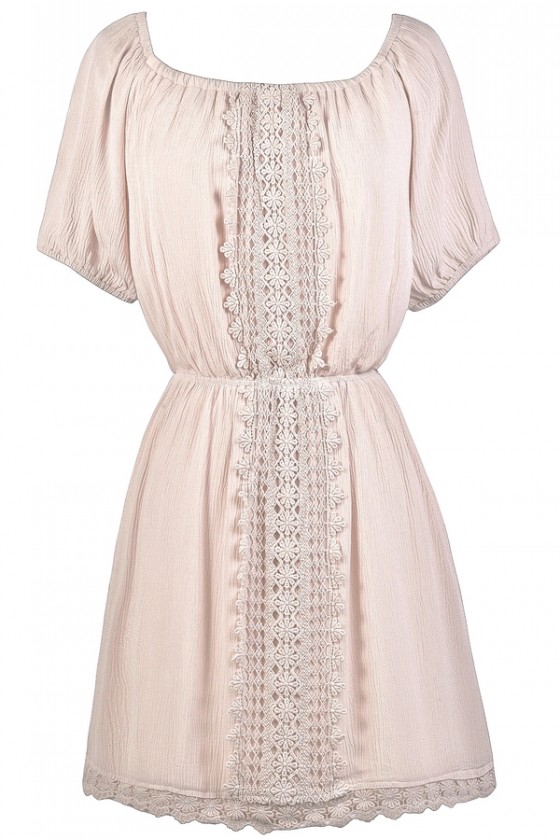 Blush Cream Crochet Lace Dress, Cute 