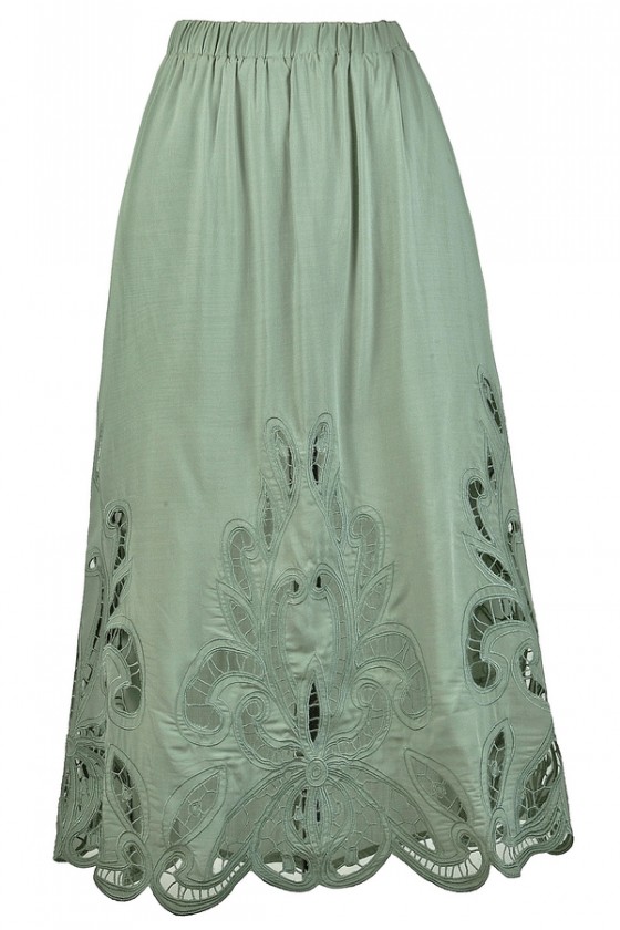 Lasercut Midi Skirt in Sage