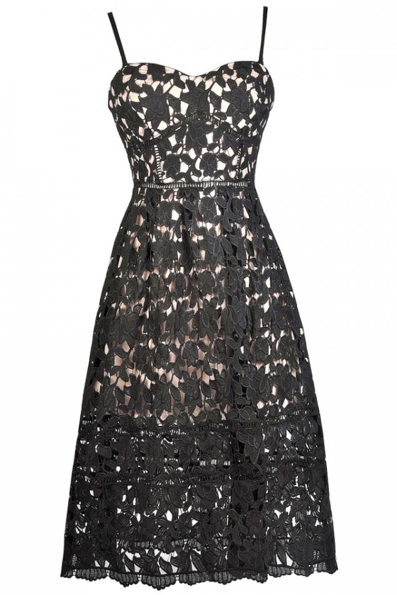 black and white lace midi dress