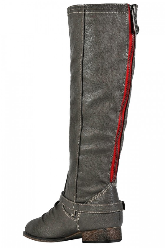 Grey Riding Boots Cute Fall Boots Red Zipper Boots Grey Boots Lily Boutique