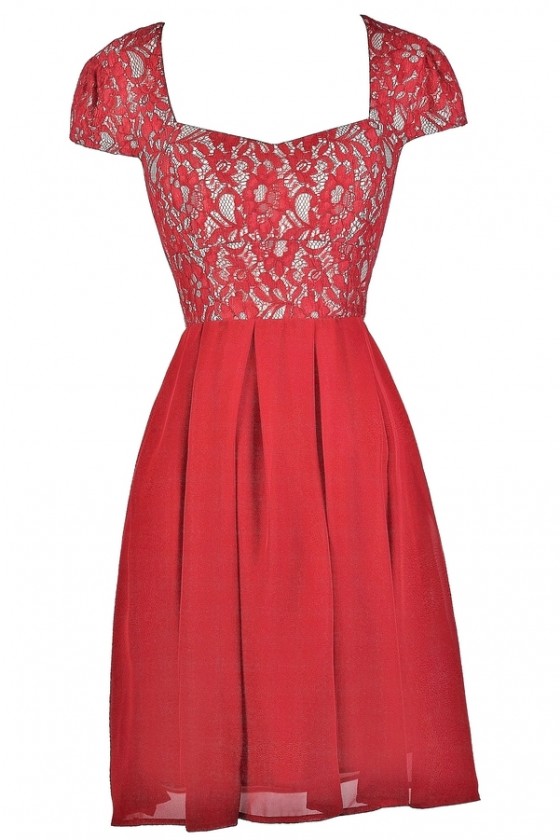 Cute Red Dress Red Bridesmaid Dress Red Lace Party Dress