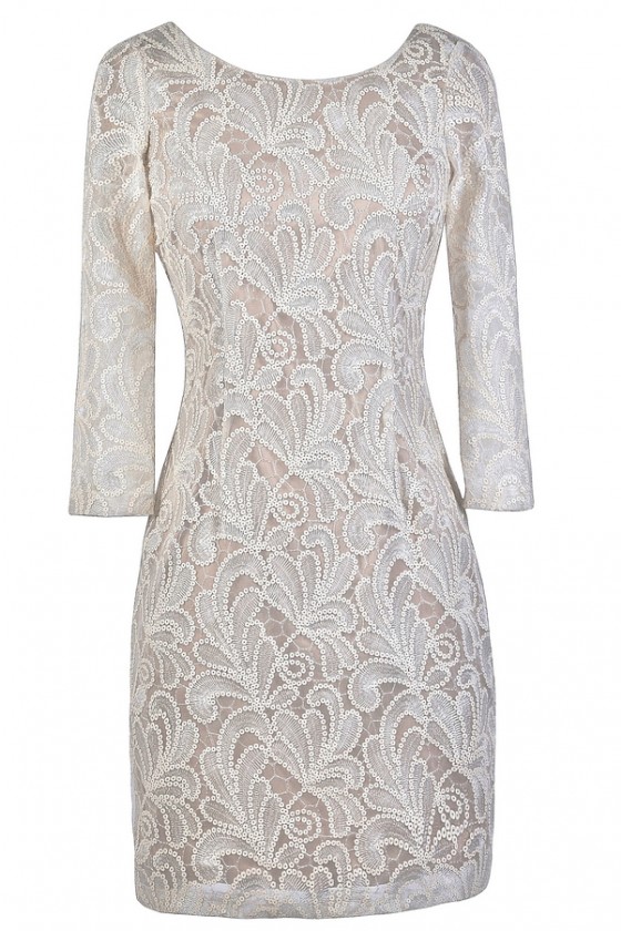 Ivory Sequin Sheath Dress Lily Boutique