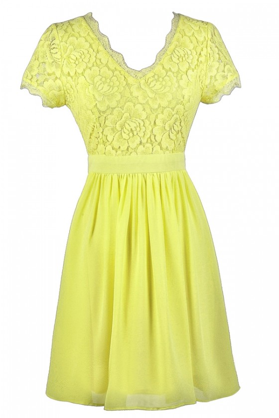 Charm School Capsleeve Lace and Chiffon Dress in Bright Yellow