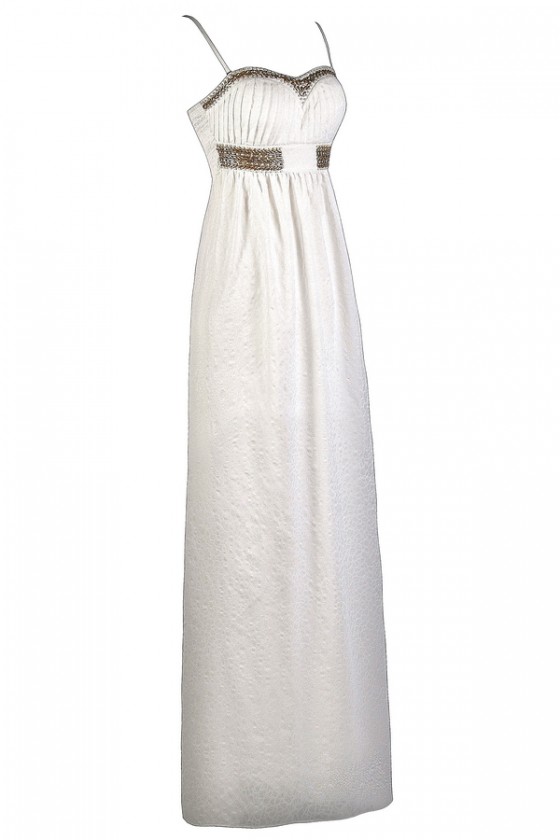 When In Rome White and Gold Embellished Maxi Dress
