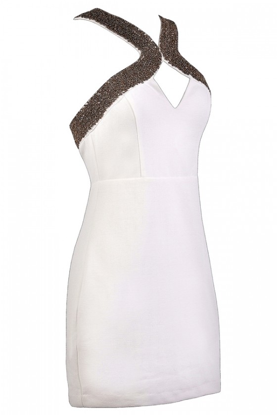 パーティードレス Embellished Cutout-Neck Drop-Waist Dress Damia Cut-Out Bandeau Mini Dress in Grape | Oh Polly