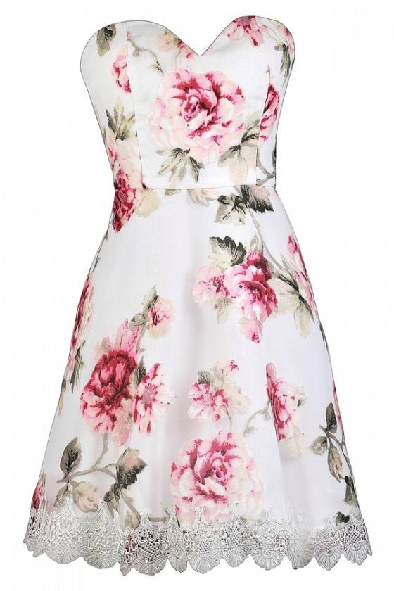 White dress with pink roses store