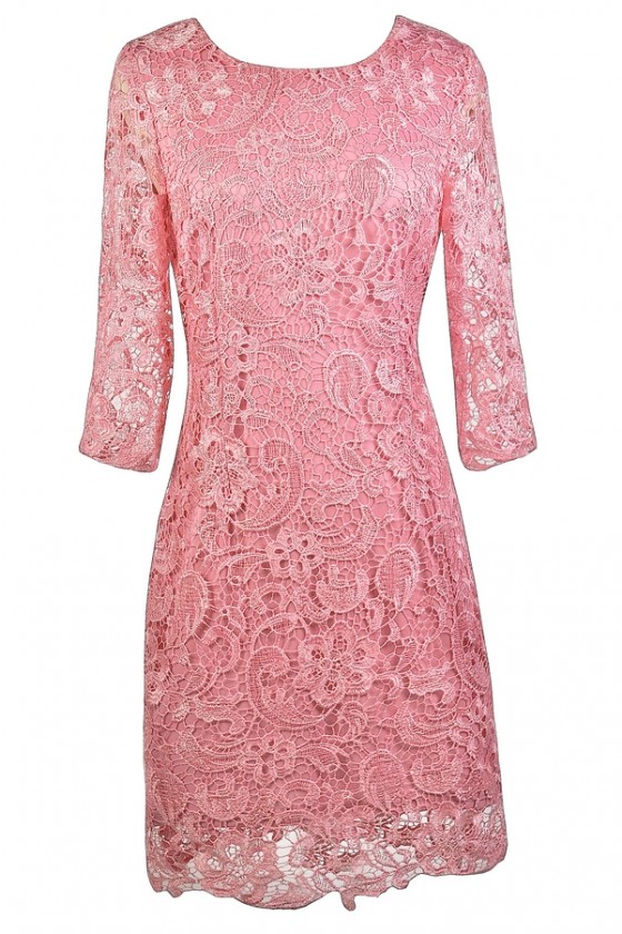 pink lace sheath dress