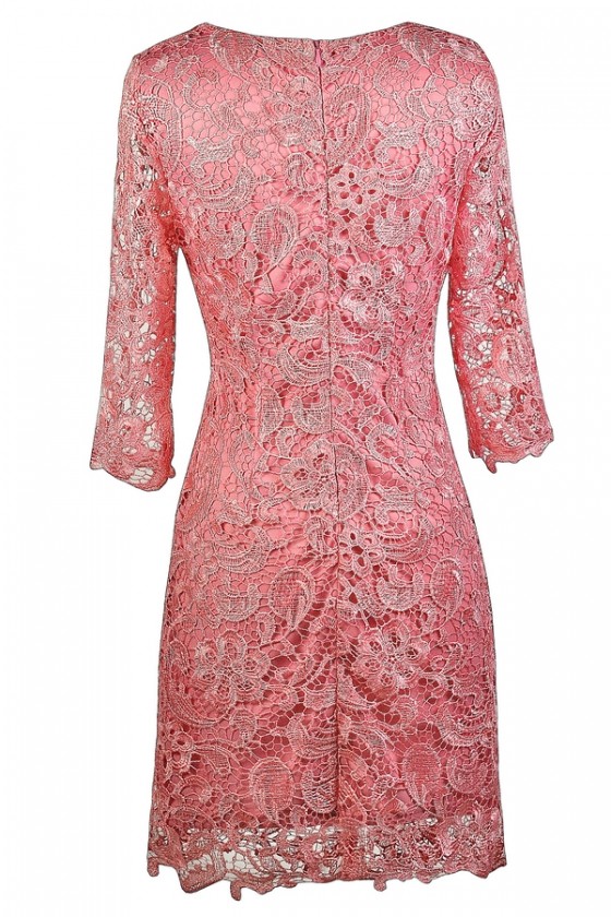 Pink Lace Sheath Dress, Cute Pink Dress 