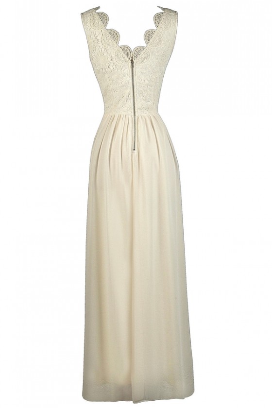 Ivory Lace Maxi Dress, Off White Maxi Dress, Rehearsal Dinner Dress Lily  Boutique