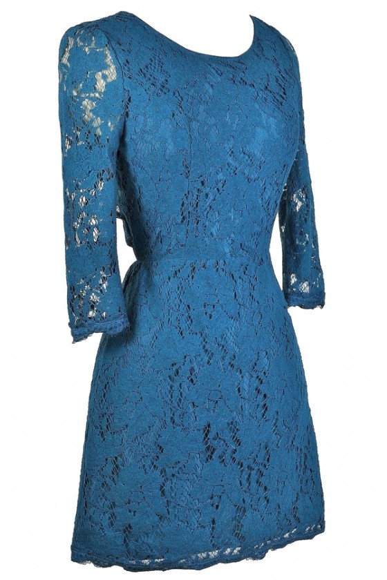 Turquoise blue lace dress hot sale