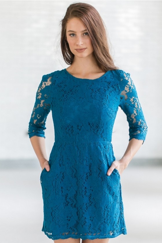 Teal lace gown top