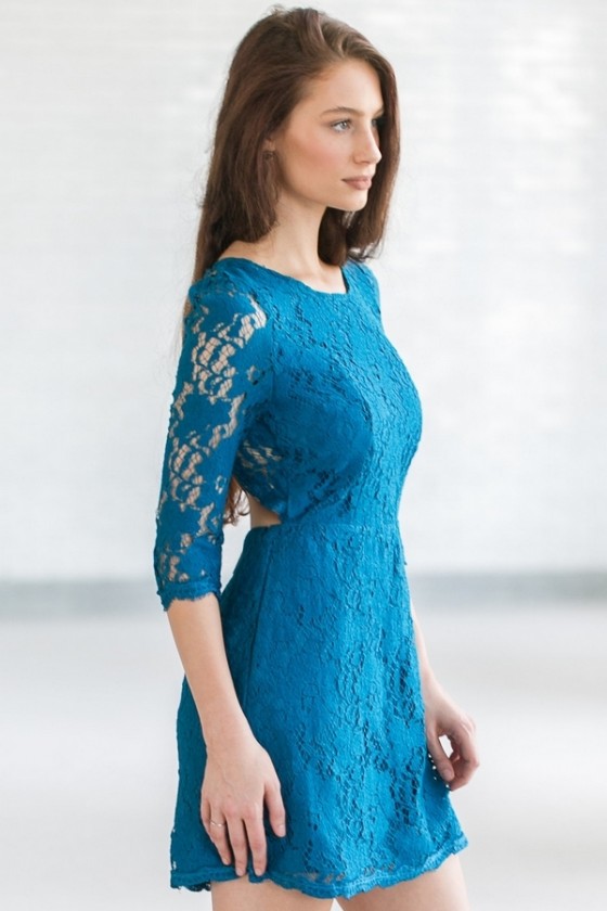 Turquoise Blue Lace Dress Open Back Lace Dress Lace Cocktail