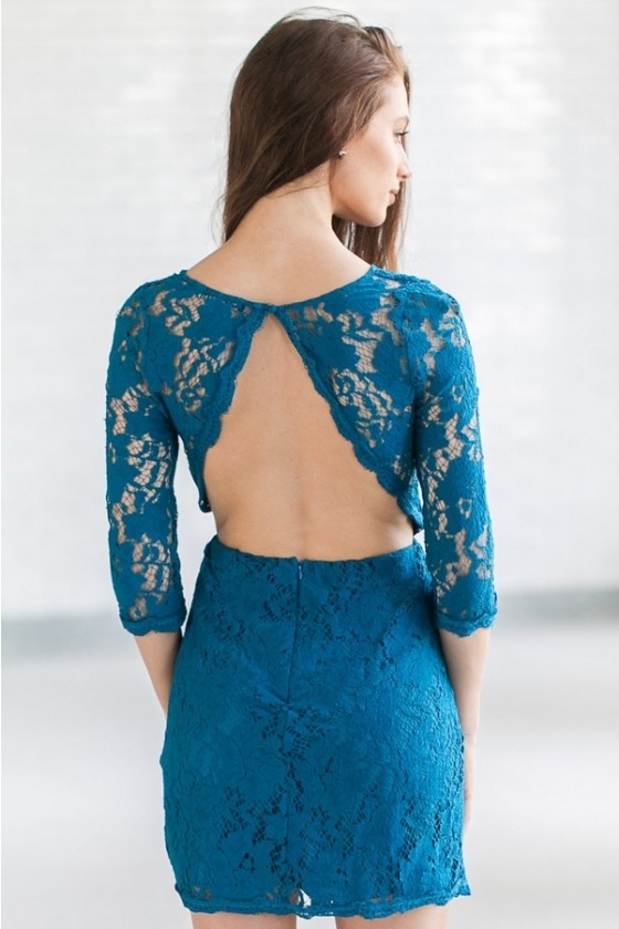 Teal lace dress with sleeves new arrivals