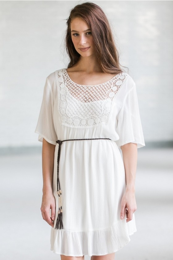Off White Belted Boho Dress | Cute ...