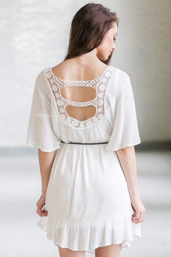 boho dress with belt OKBOP Short Spring Dresses for Women Women's Summer Casual Short Sleeve Boho  Printed Summer V-Neck With Belt Dresses Fit & Flare Dress Clearance White M  6