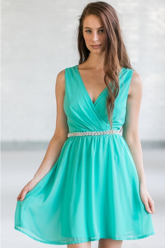 Jade Chiffon Embellished Dress, Jade Green Bridesmaid Dress, Cute Green  A-Line Dress Lily Boutique