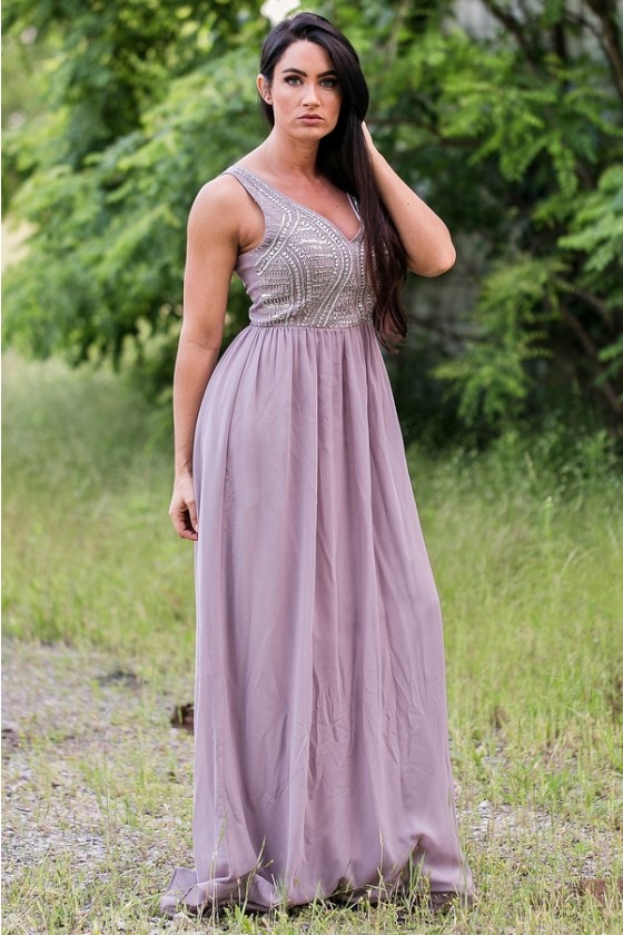 Lavender Grey Beaded Maxi Dress Beaded Prom Dress Online Lily