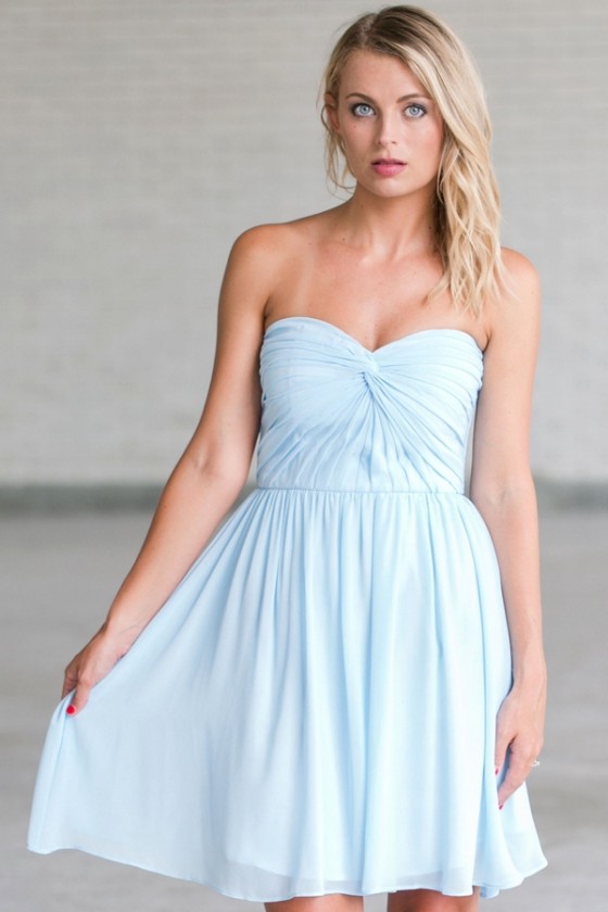 Sky Blue Bridesmaid Dress, Blue Strapless Dress, Light Blue Dress Lily Boutique