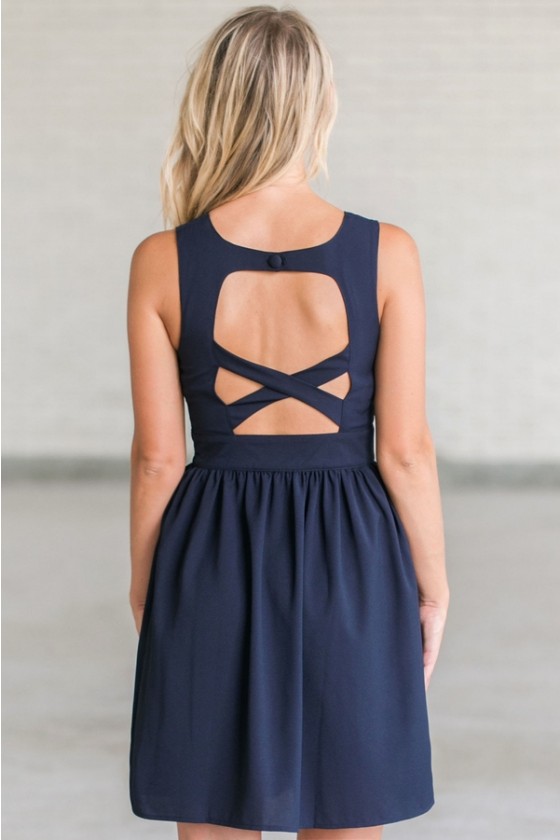Navy Blue Sundress Cute Navy A Line Boutique Dress Navy Summer Dress Online Lily Boutique