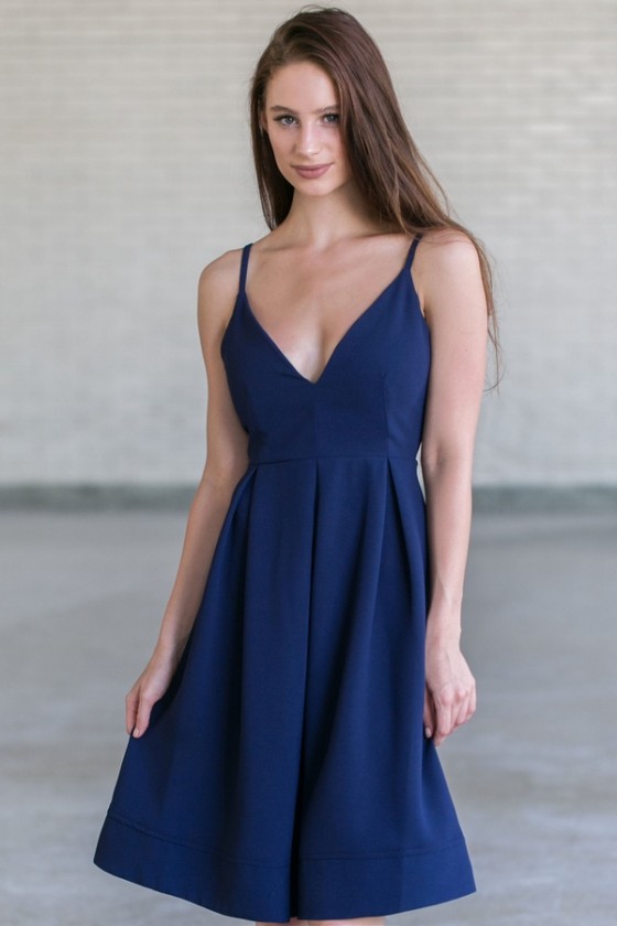 Navy A Line Midi Dress Cute Navy Dress Navy Bridesmaid Dress Online Boutique Dress Lily Boutique