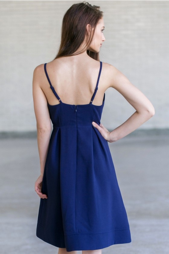 Navy A-Line Midi Dress, Cute Navy Dress, Navy Bridesmaid