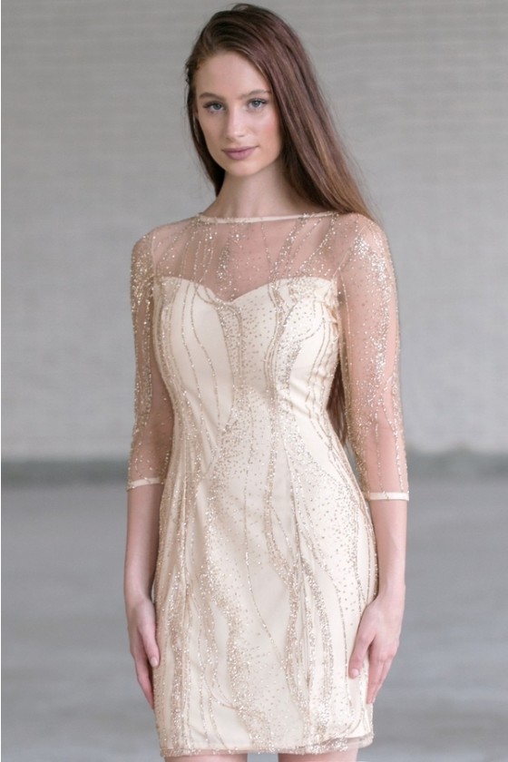 beige glitter dress