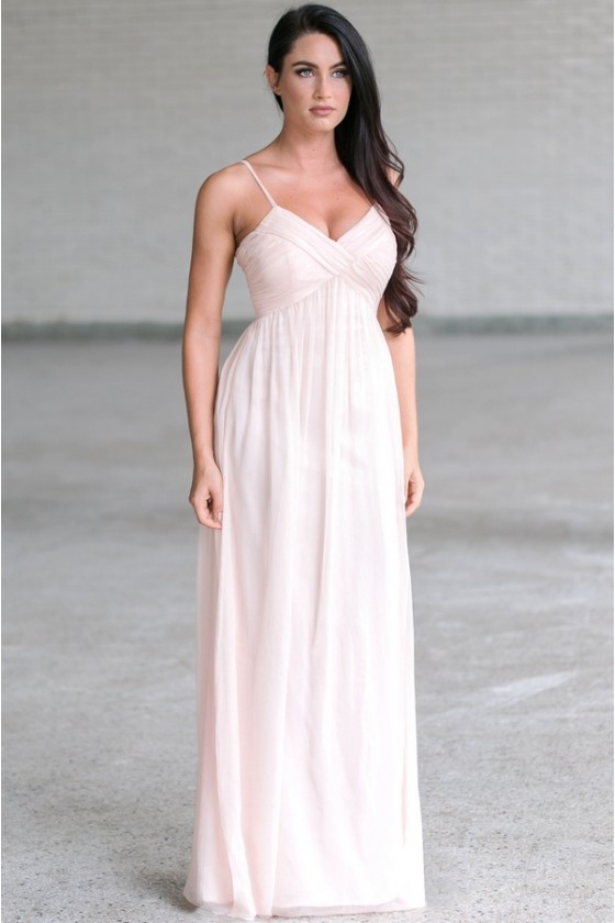 blush maxi bridesmaid dress