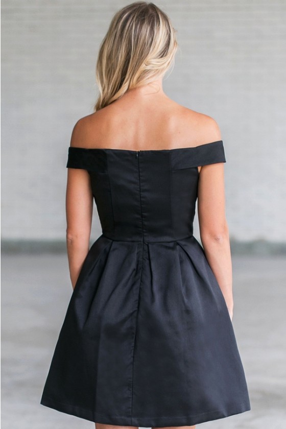 Vintage Elegance Off Shoulder Dress in Black