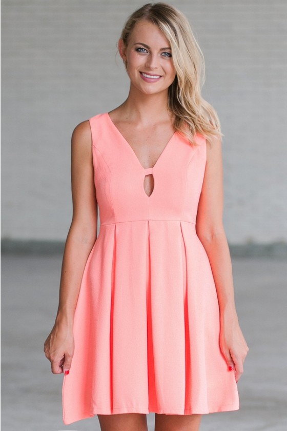 Neon Coral A Line Dress Cute Summer Dress Online Coral Party