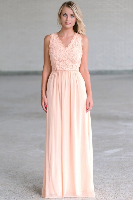 Peach Lace Maxi Dress Cute Peach Lace Bridesmaid Dress Peach Lace Summer Dress Online Lily Boutique