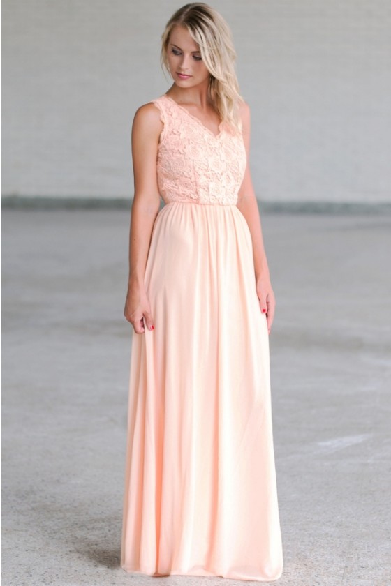 Peach lace maxi dress cheap
