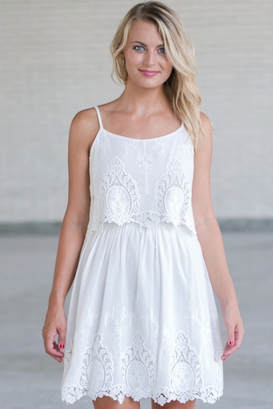 Country Living Embroidered Flutter Top Dress in White