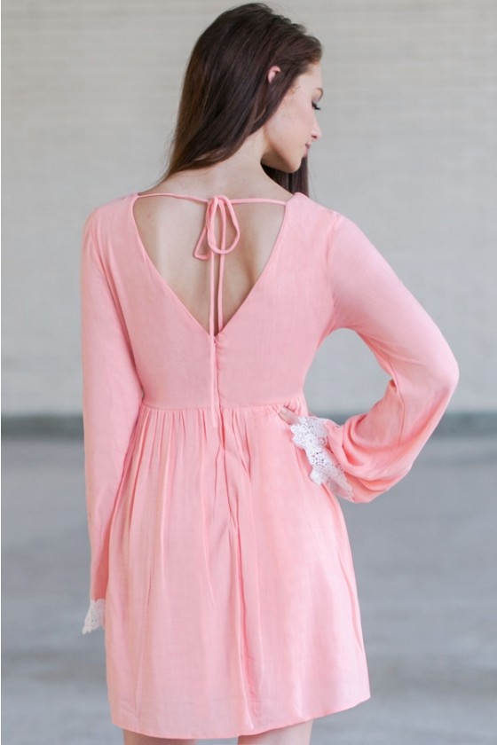 Pink and Ivory Bell Sleeve Dress, Cute Boho Dress, Cute Summer Dress Online  Lily Boutique