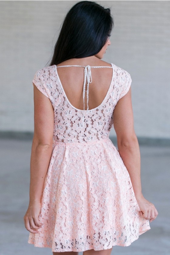 Peach Pink Lace Dress, Cute Summer Dress, Peach Pink Bridesmaid Dress, Lace  Summer Dress Lily Boutique