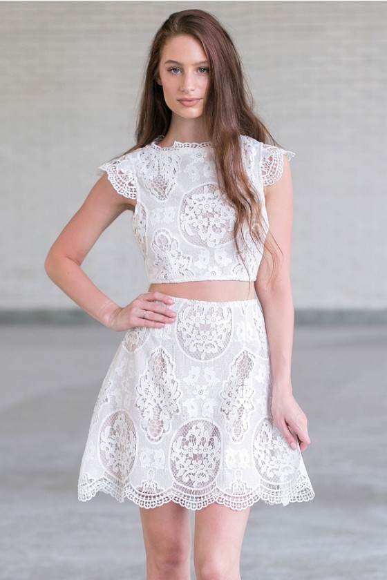 Ivory Lace Two Piece Dress Cute Ivory Two Piece Outfit Ivory