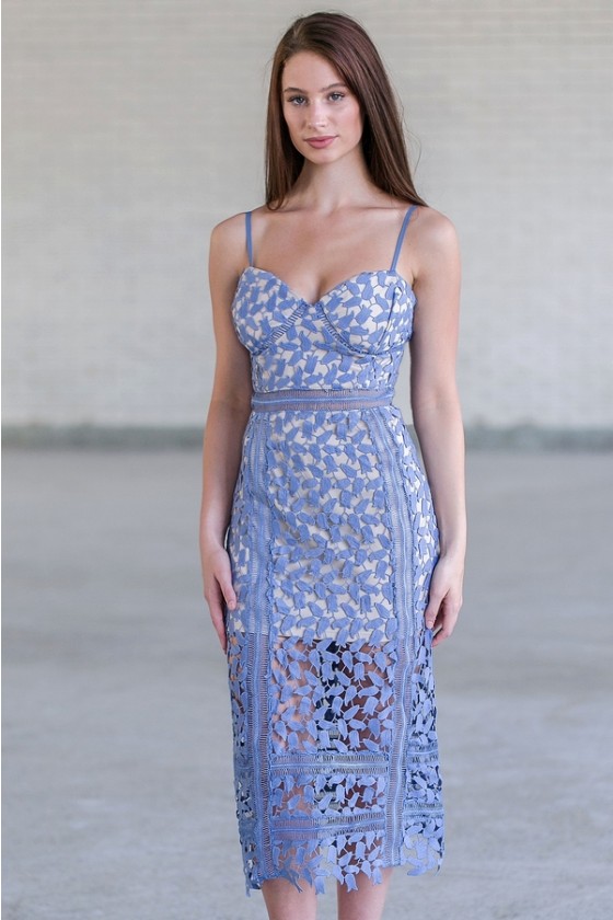 pale blue lace midi dress