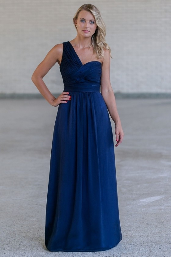 one shoulder navy maxi dress