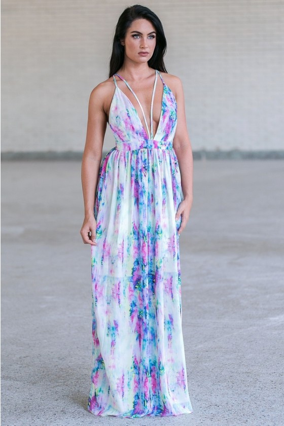 watercolour maxi dress