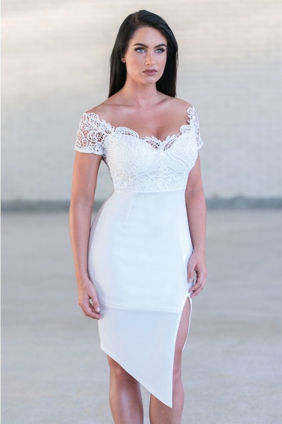 Cute White Lace Pencil Dress Online, White Rehearsal Dinner Dress, White  Cocktail Dress Lily Boutique