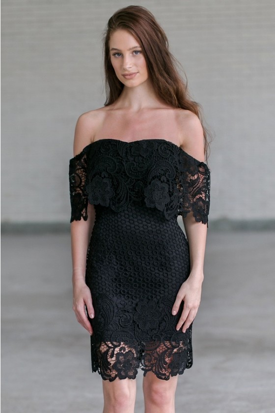 black crochet one shoulder dress